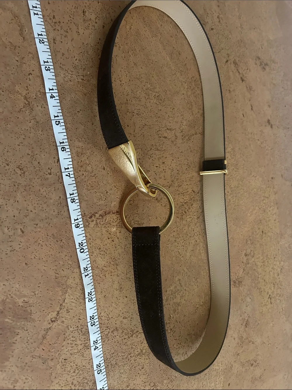 Brown Leather Ring Belt with Gold-Tone Hardware